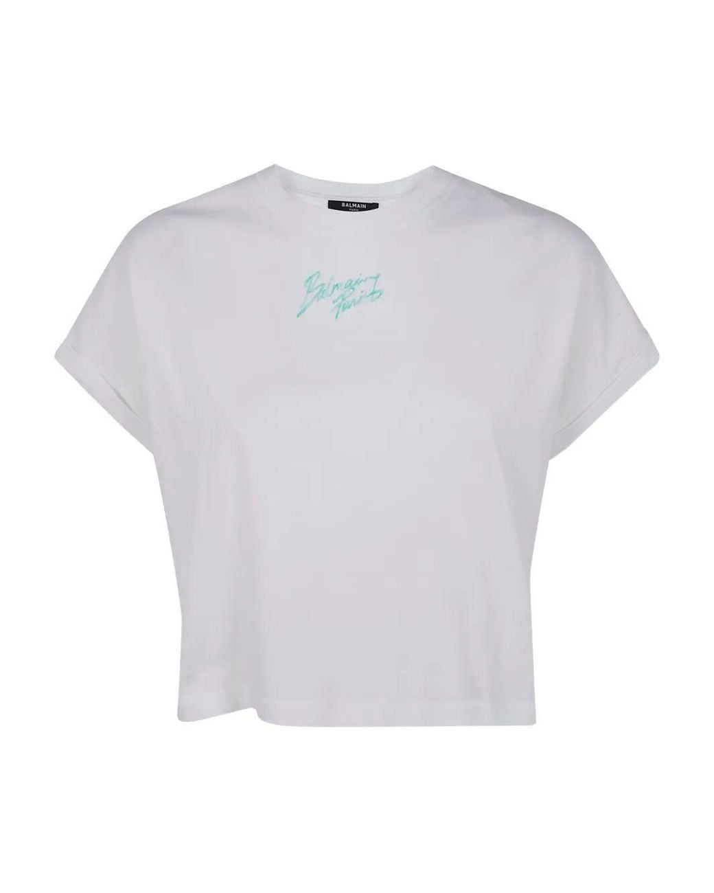 Balmain White Short Sleeves Paris" Cropped T-Shirt