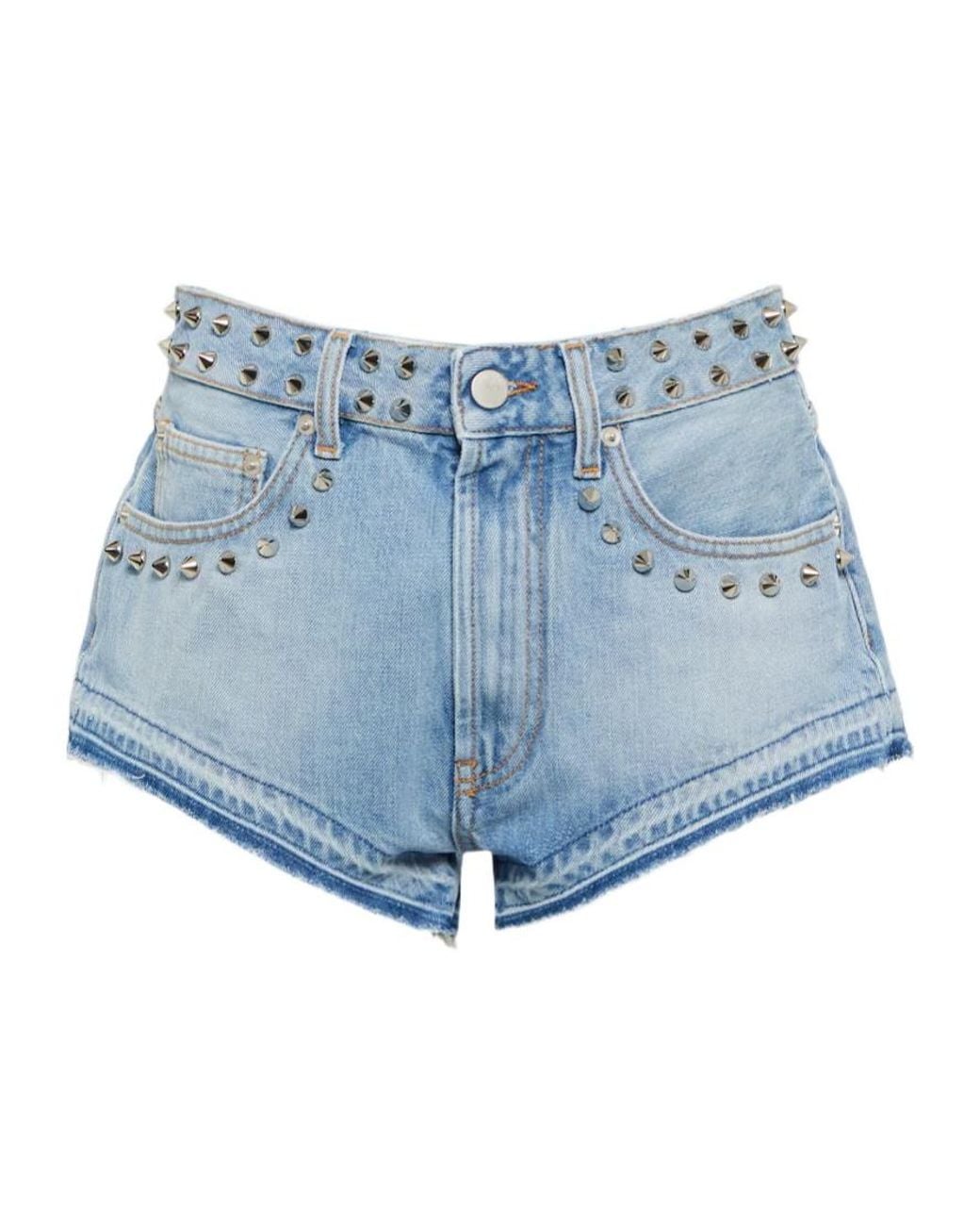 Alessandra Rich Blue Embellished Mid-Rise Denim Shorts
