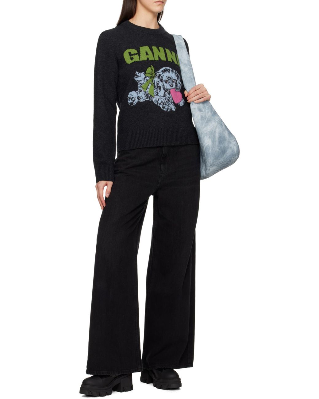 Ganni Blue Round-Neck Knitwear