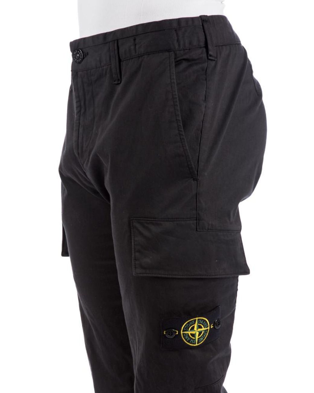 Stone Island Black Compass-Patch Straight-Leg Trousers for men