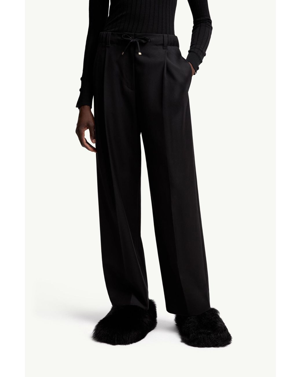 Moncler Black Wool Gabardine Tailored Trousers