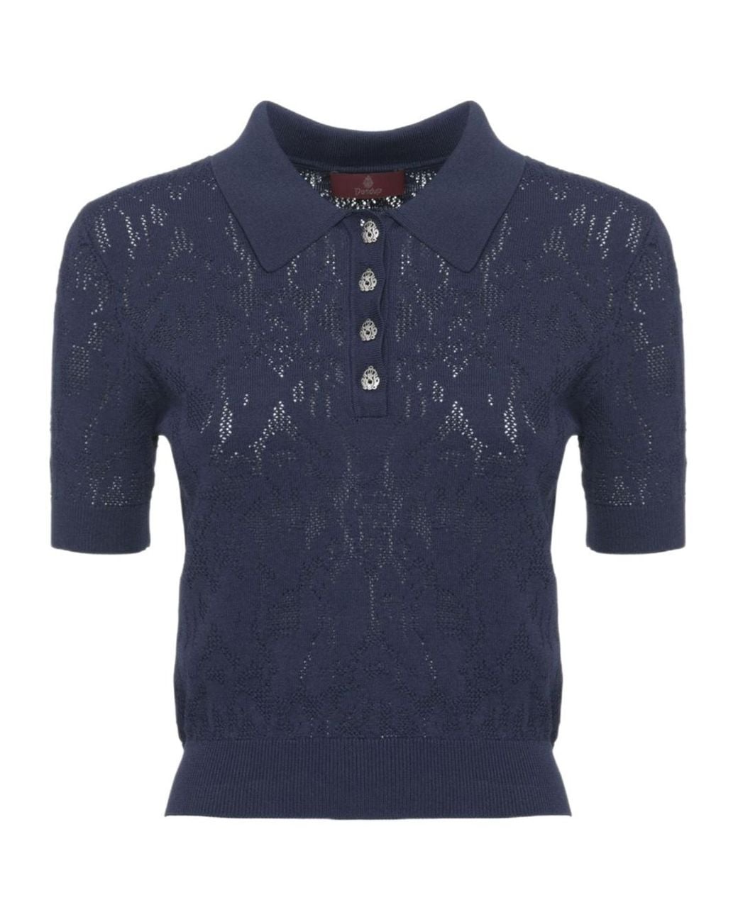 Dondup Blue Open-Knit Short-Sleeved Polo Shirt