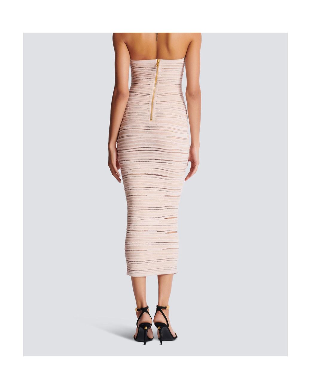 Balmain Pink Knitted Strapless Midi Dress