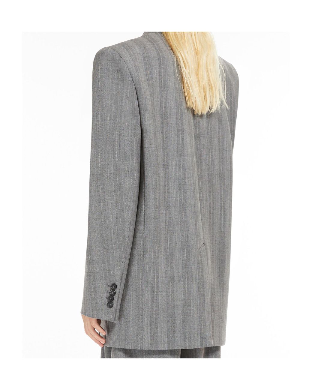 Sportmax Gray Striped Double-Breasted Long-Sleeved Jacket