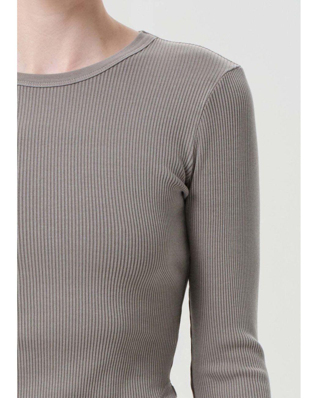 Agolde Gray Ribbed Long-Sleeve Top