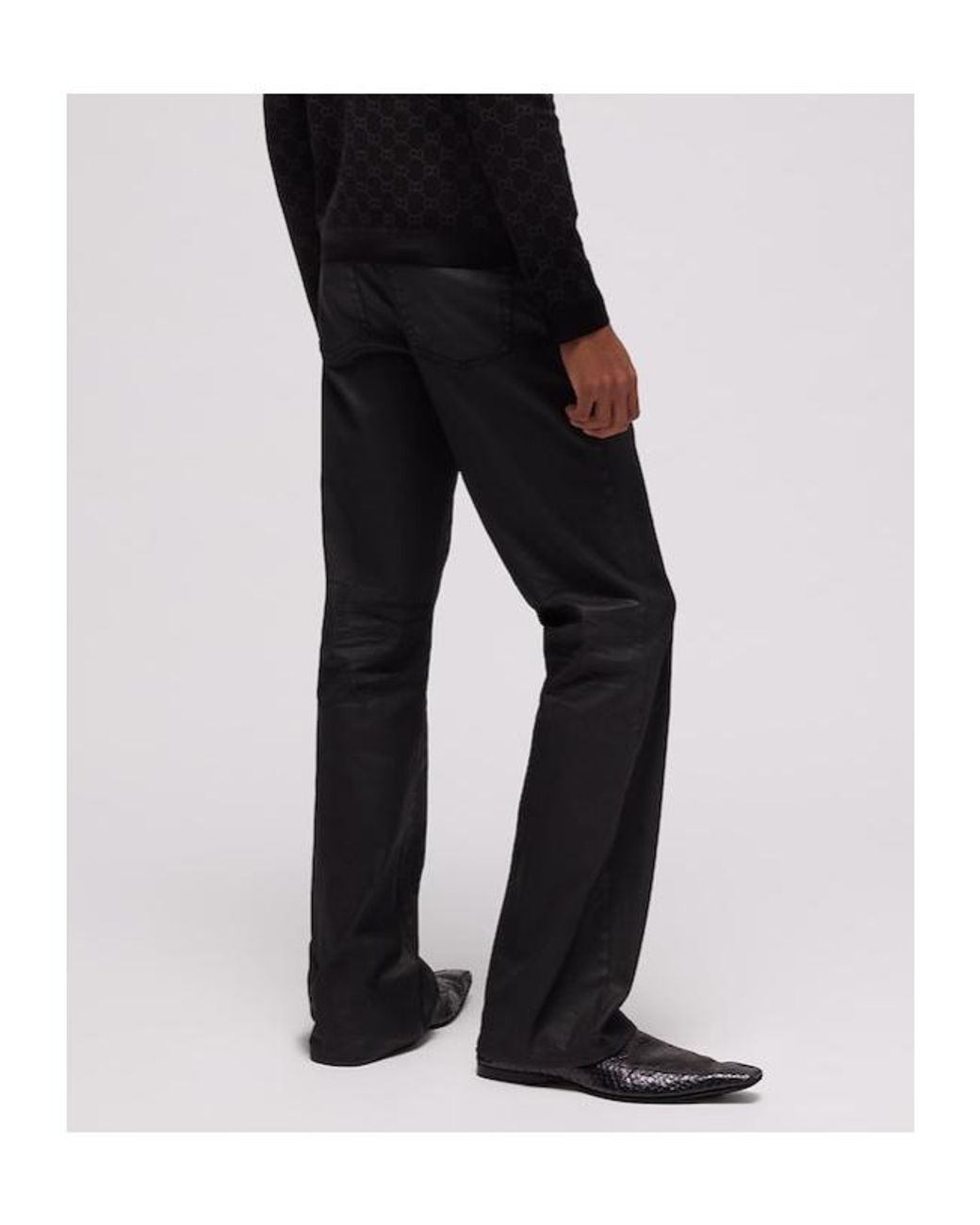 Gucci Black Flared Coated Cotton Twill Denim Pants for men