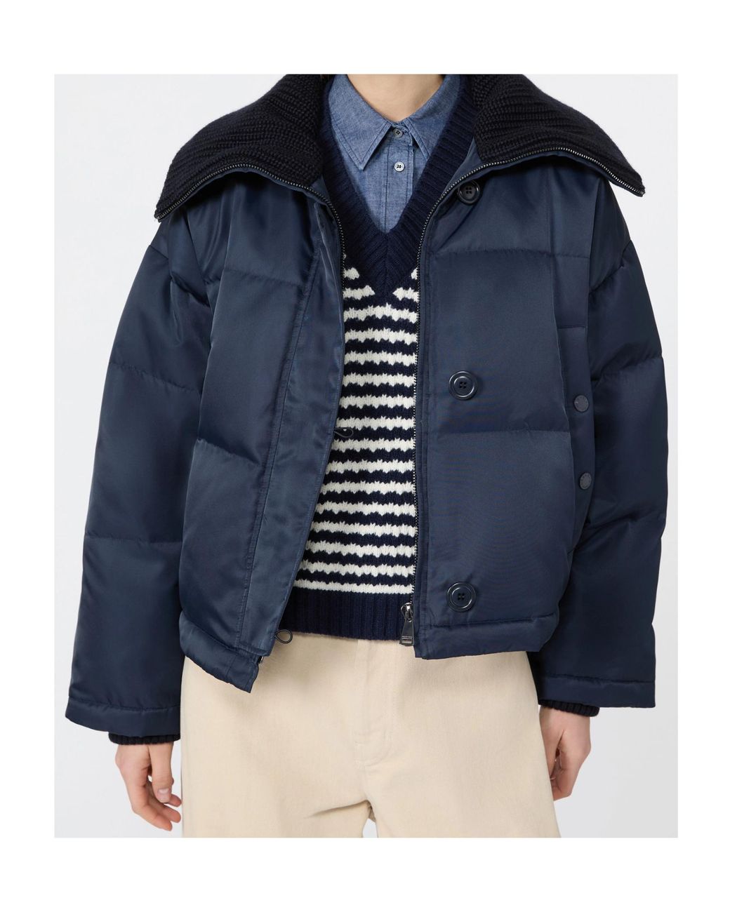 Weekend by Maxmara Blue Ribbed Collar Down Jacket