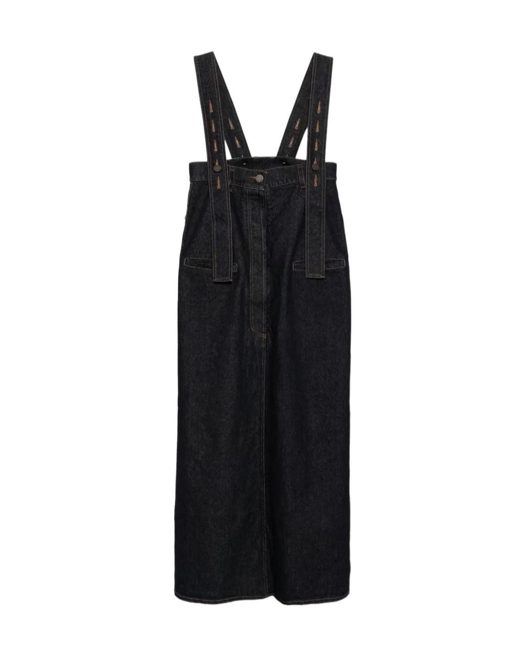 Uma Wang Black Denim Overalls Skirt
