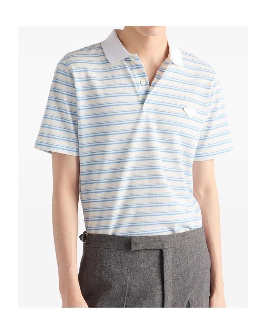 Prada White Short-Sleeved Striped Polo Shirt for men
