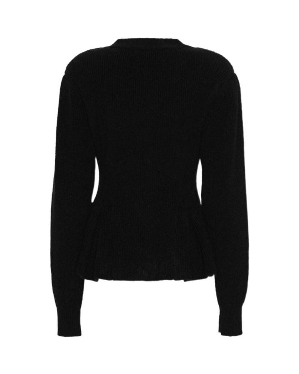 ROTATE BIRGER CHRISTENSEN Black Peplum Ruffled Knit Cardigan