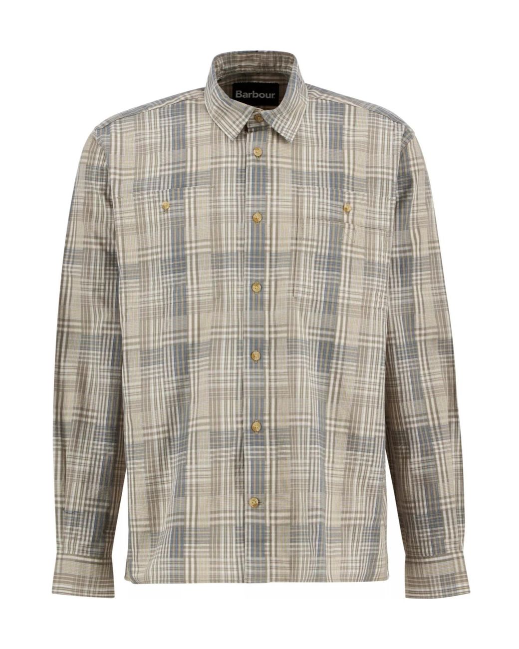 Barbour Gray Maxwell Checked Patch Long-Sleeved Relaxed Shirt for men