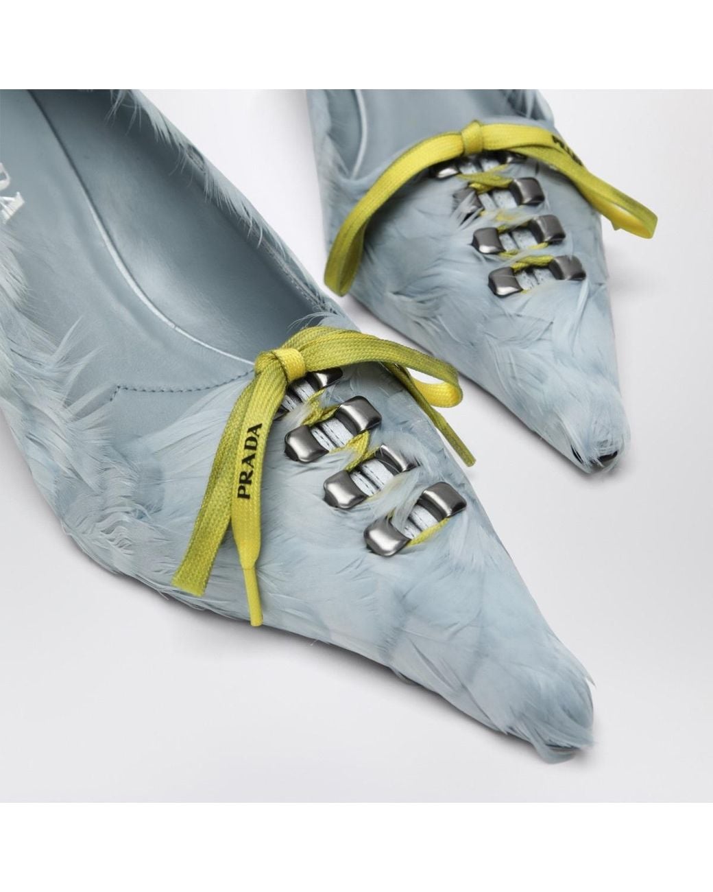 Prada Blue Embellished Satin Pumps