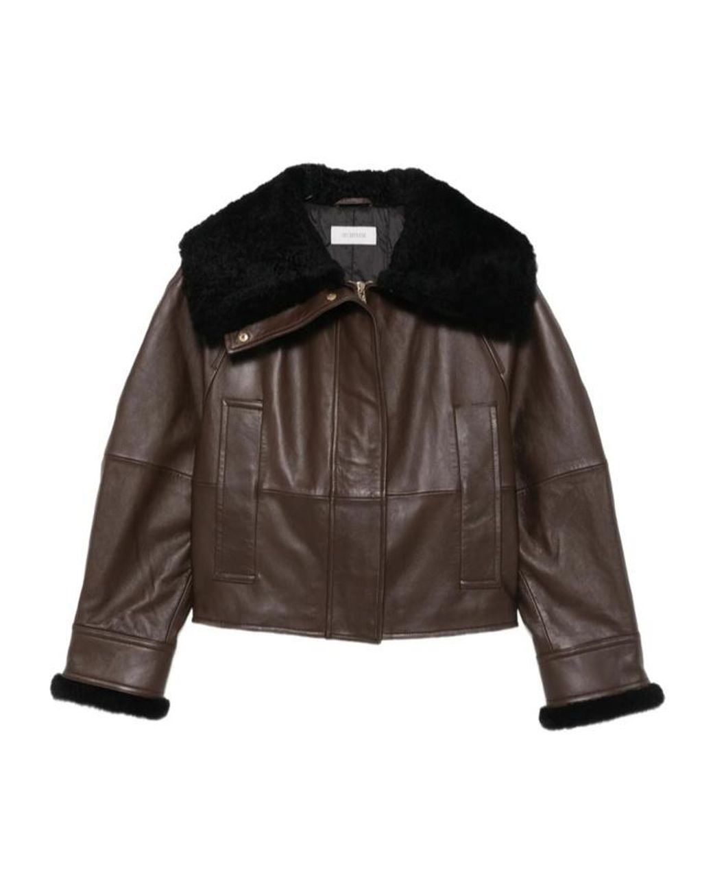 Sportmax Brown Long-Sleeved Leather Jacket