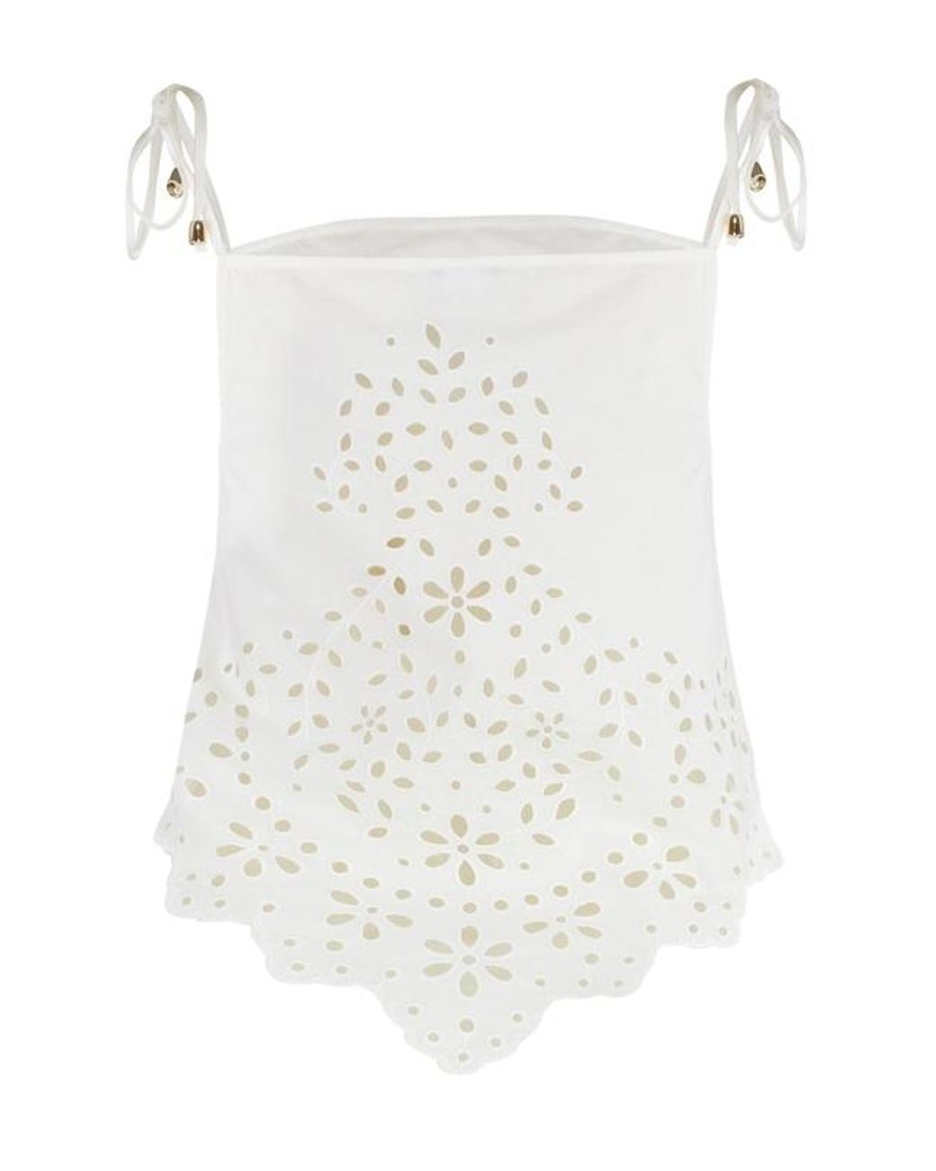 Self-Portrait White Embroidered Asymmetric Hem Top