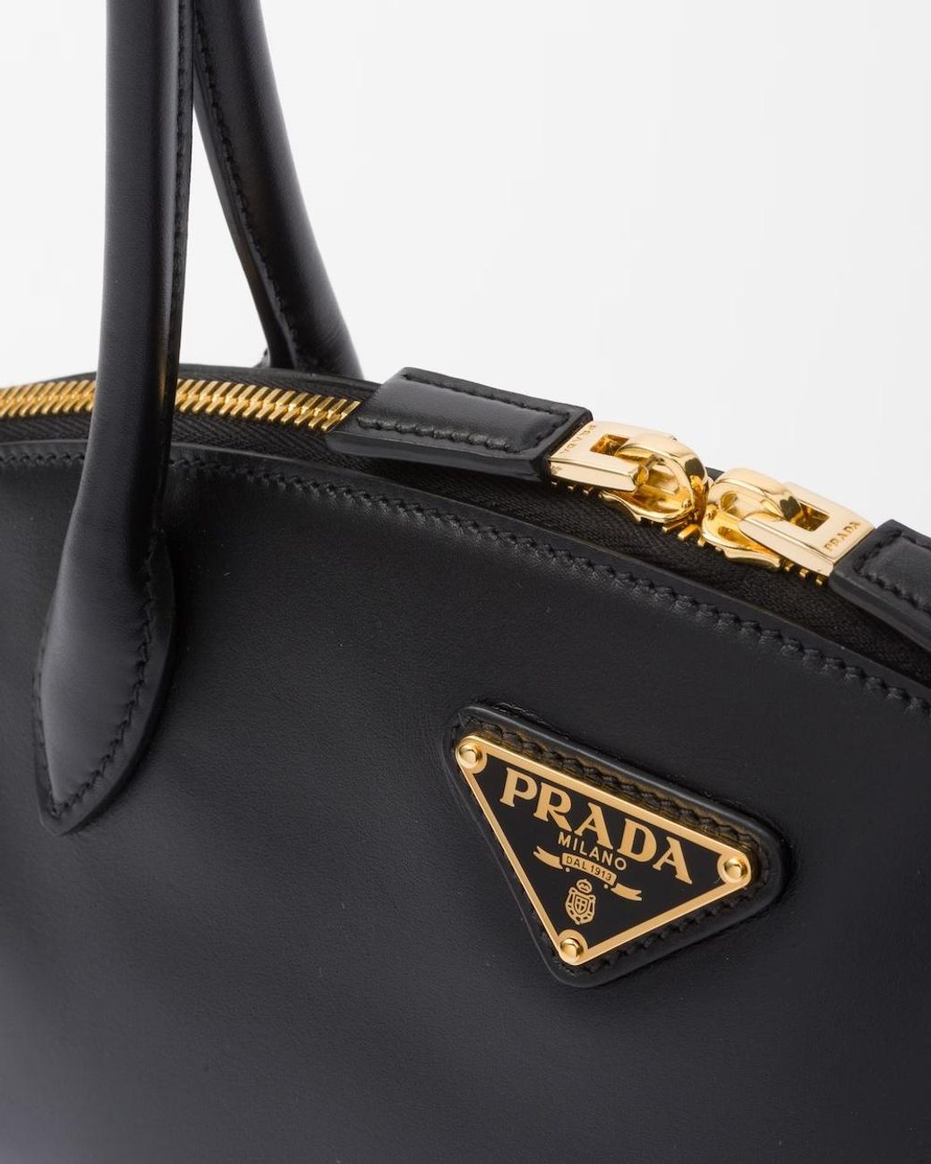 Prada Black Logo Plaque Tote Bag
