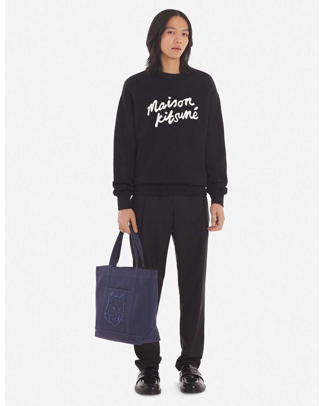 Maison Kitsuné Black Maison Kitsuné Logo Printed Crewneck Sweatshirt for men
