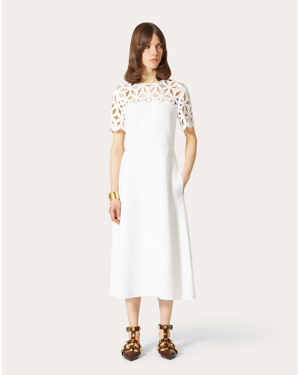 Valentino White Hollowed-Out Embroidered Dress