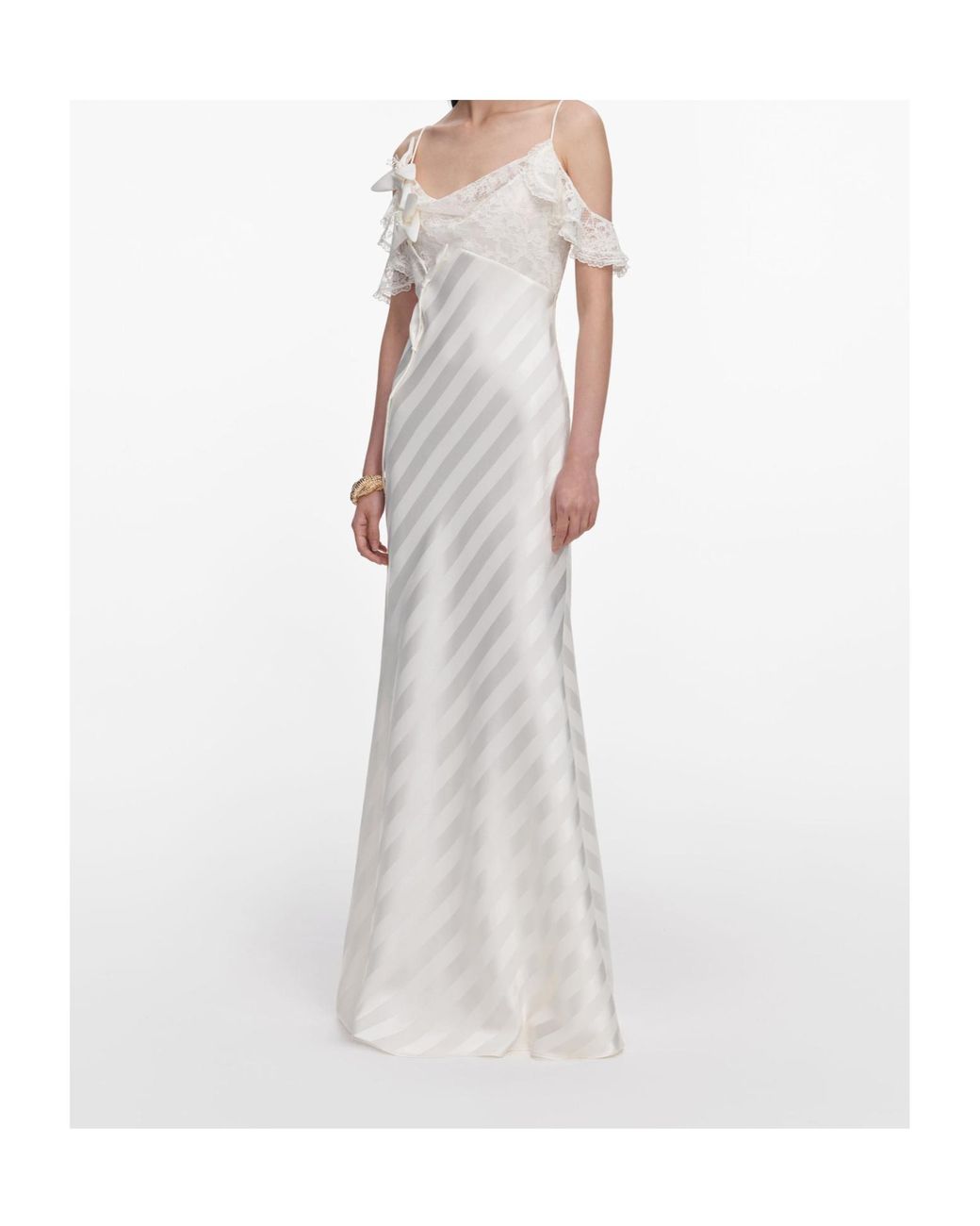 Self-Portrait White Lace-Detail Striped Maxi Dress