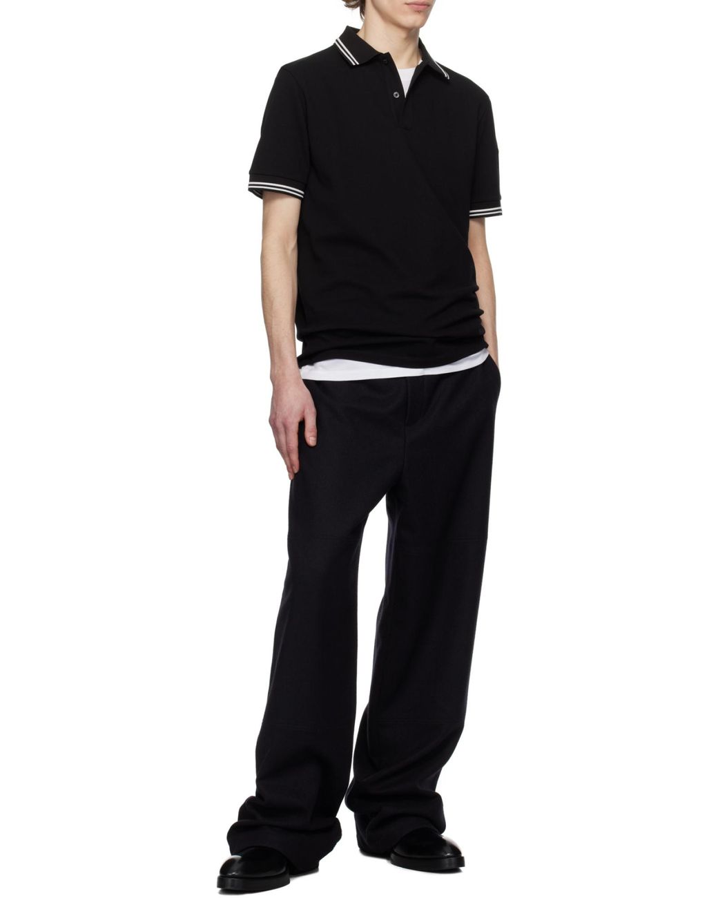 Moncler Black Logo Patch Short-Sleeved Polo Shirt for men