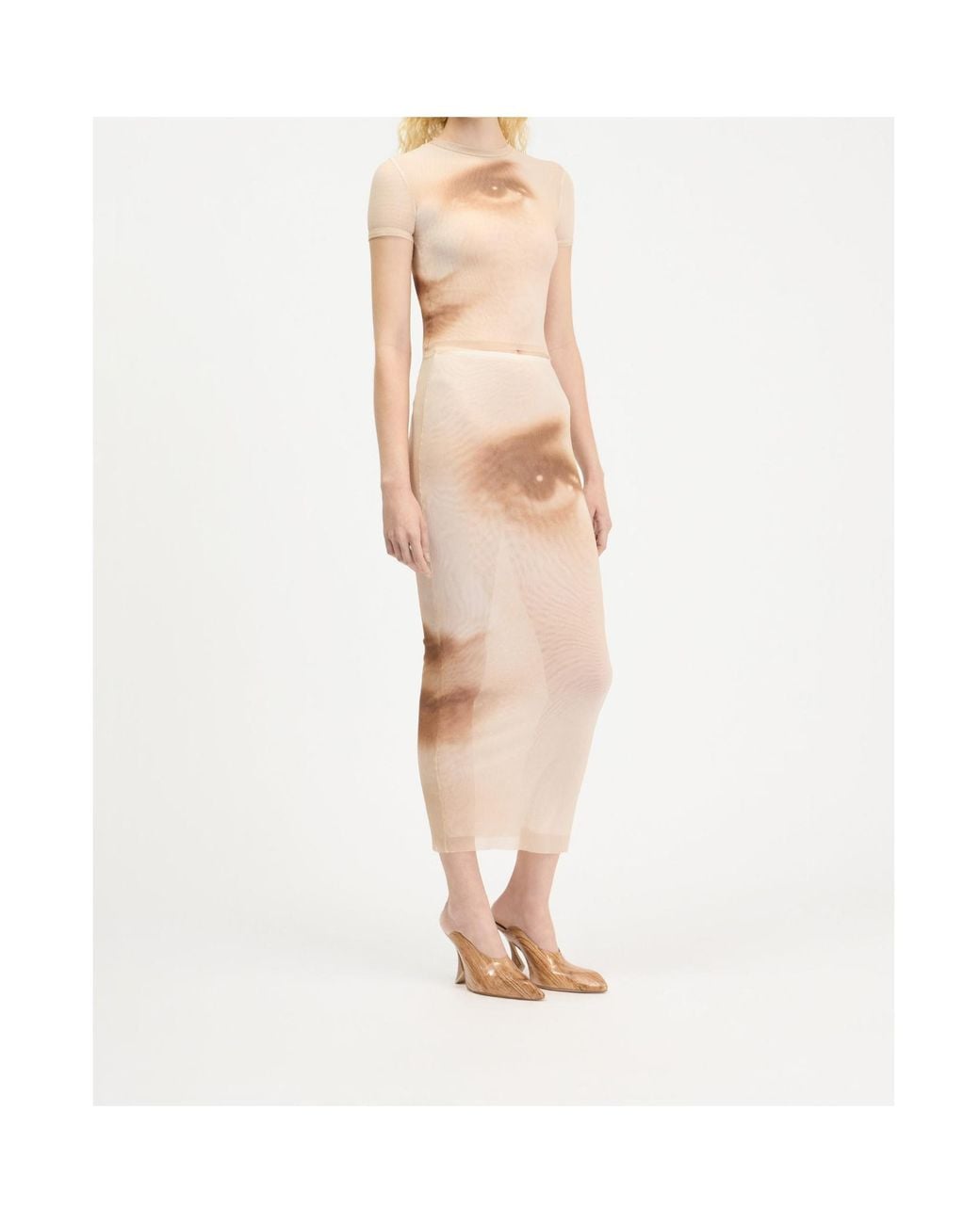 Jean Paul Gaultier Natural Mesh Portrait Print Skirt