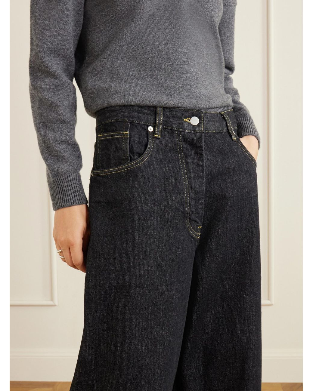 Studio Nicholson Black Neive Organic Low-Rise Wide-Leg Jeans