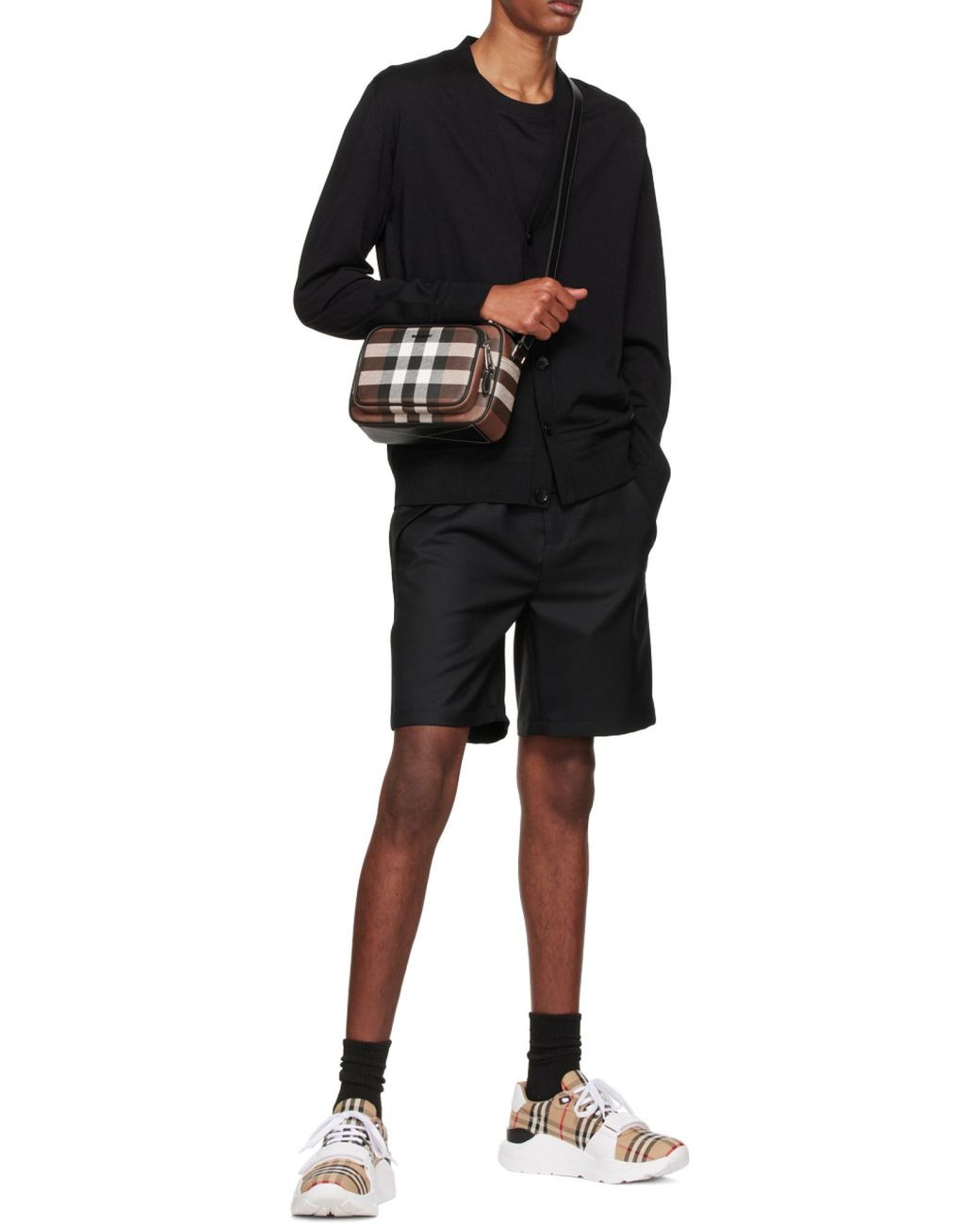 Burberry White Checked Lace-Up Sneakers for men