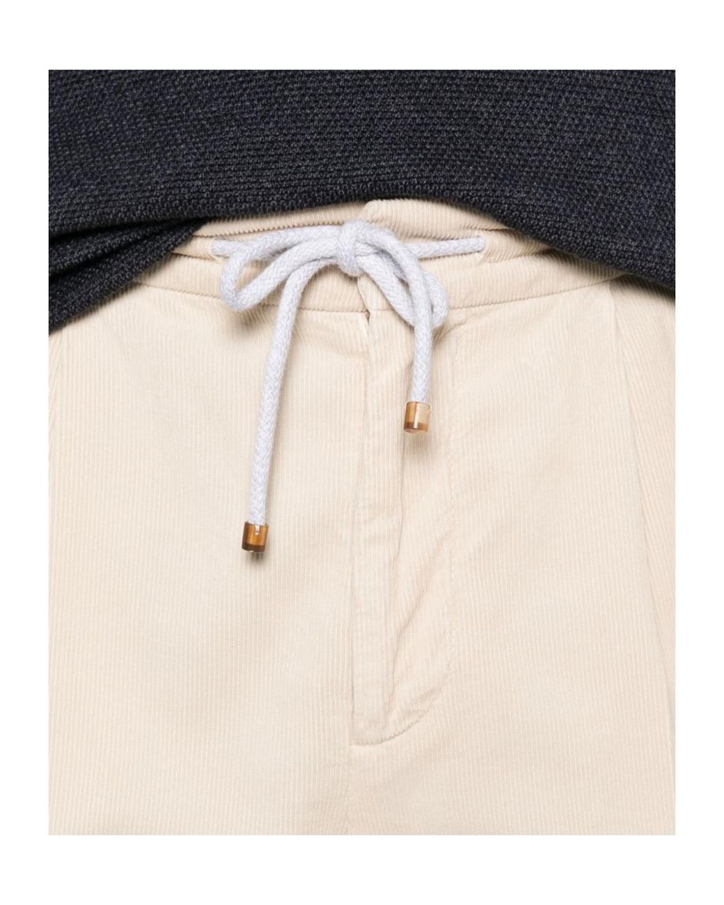Brunello Cucinelli Natural Pleated Drawstring-Waist Trousers for men