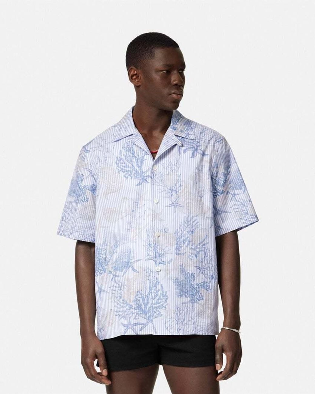 Versace Blue Barocco Sea Printed Short-Sleeved Shirt for men