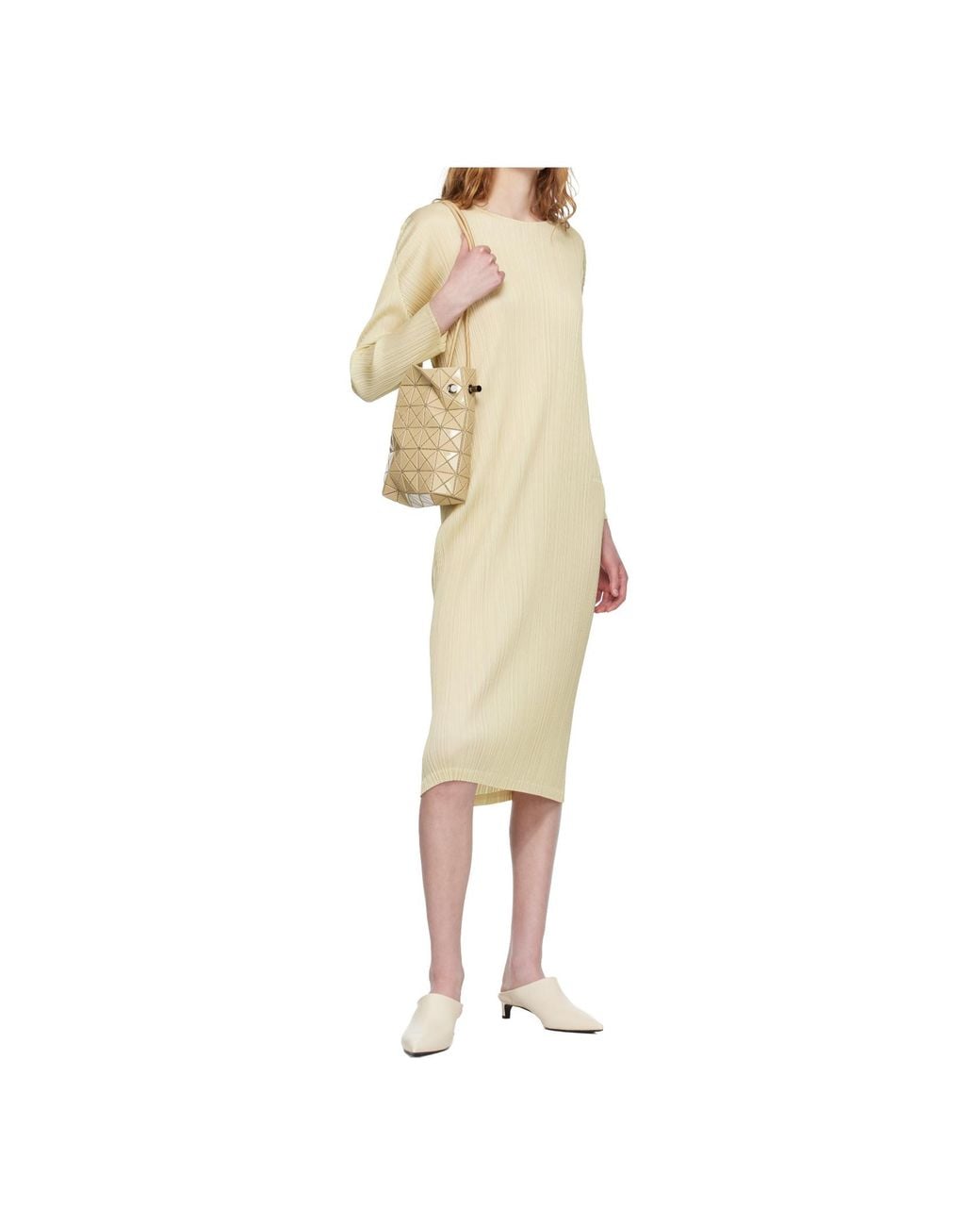 Pleats Please Issey Miyake Natural Pleated Knit Midi Dress