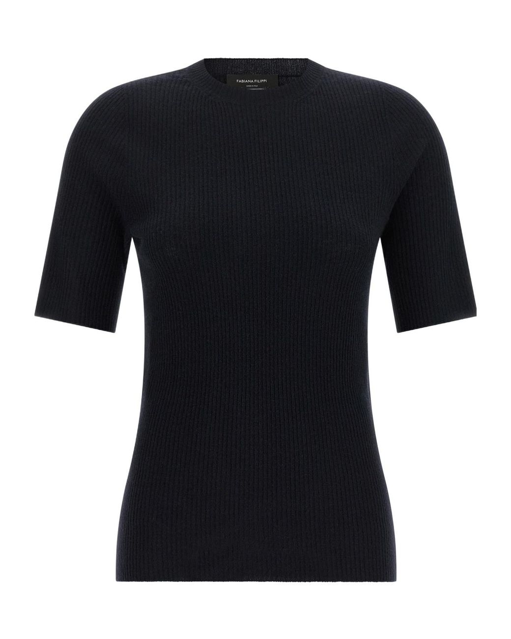 Fabiana Filippi Black Ribbed Short-Sleeve Knitted Top