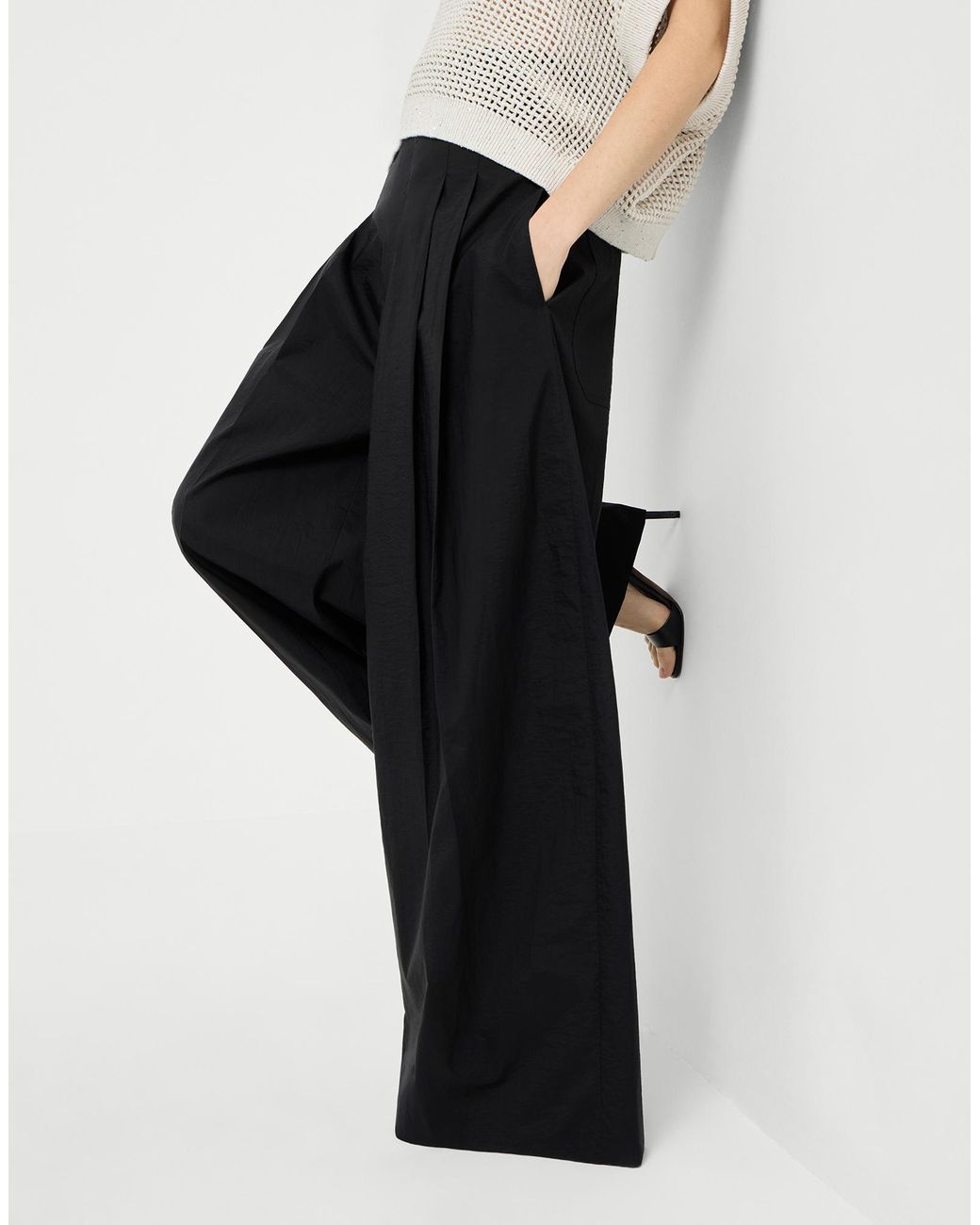 Brunello Cucinelli Black Techno Cotton Poplin Tailored Trousers