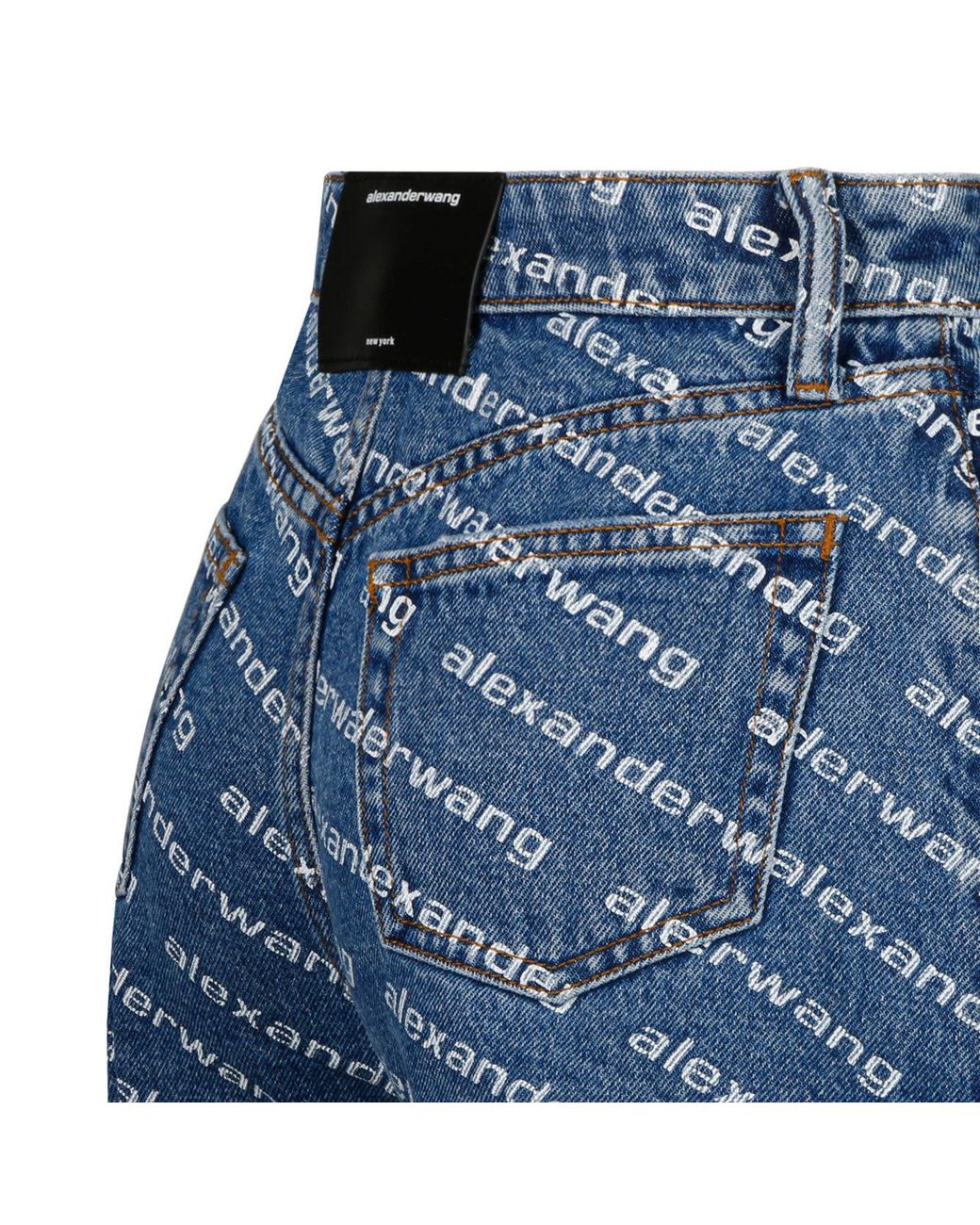 Alexander Wang Blue Logo Monogrammed Denim Shorts
