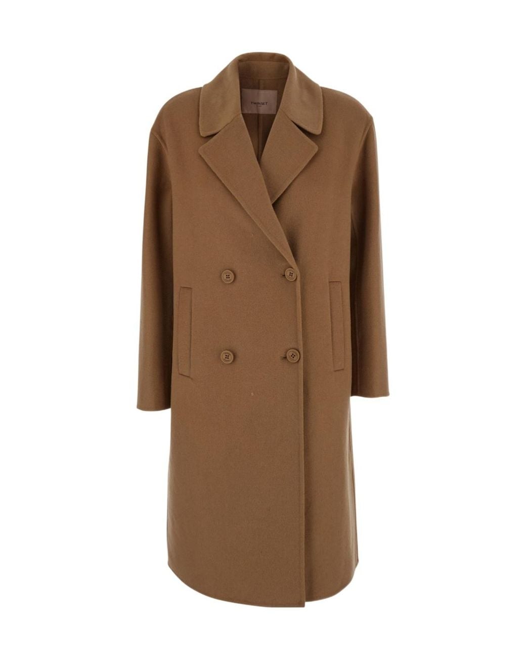 Twinset Brown Double-Breasted Long Coat