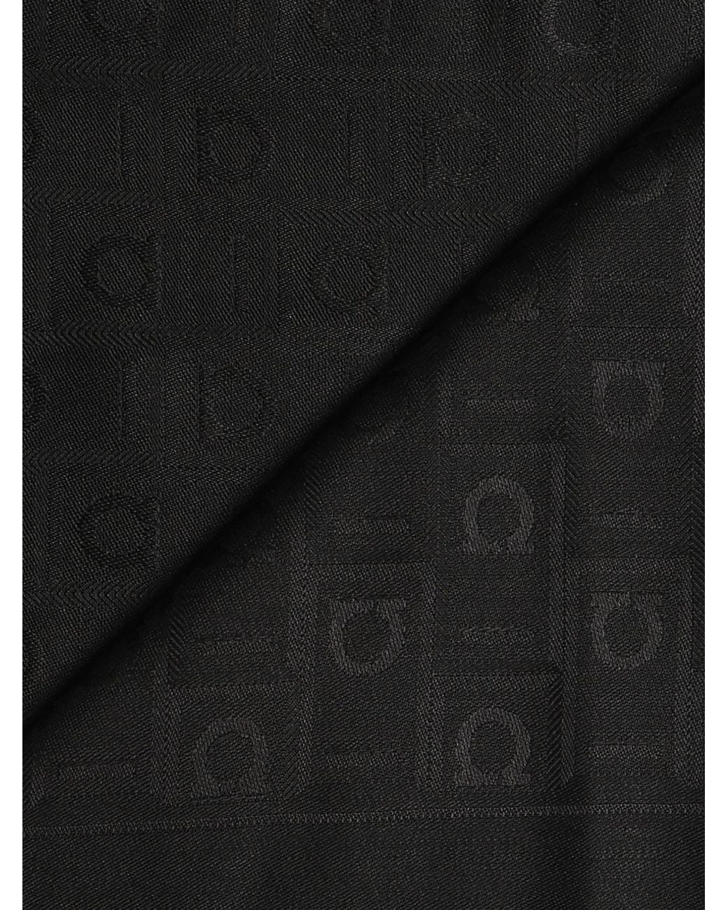 Ferragamo Black Ferragamo Gancini Jacquard Frayed-Edge Scarf