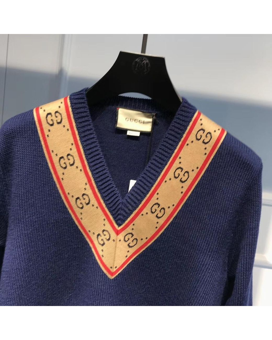 Gucci Blue V-Neck Pullover for men