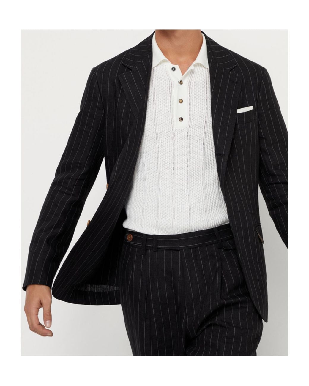 Brunello Cucinelli Black Striped Single-Breasted Blazer for men