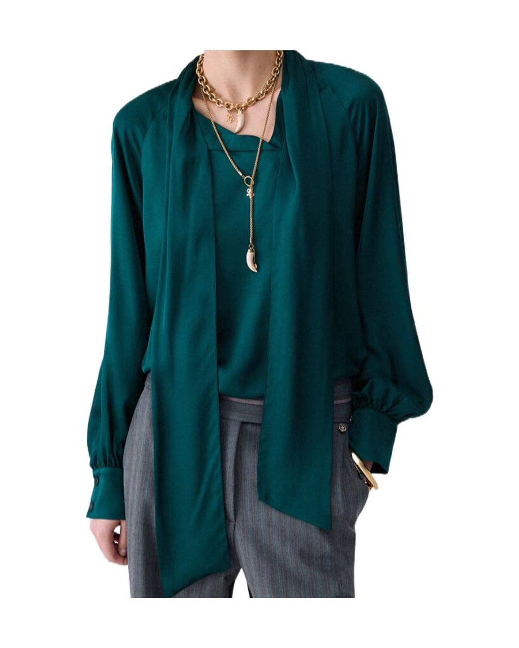 Liu Jo Green Pussy-Bow Raglan-Sleeve Blouse