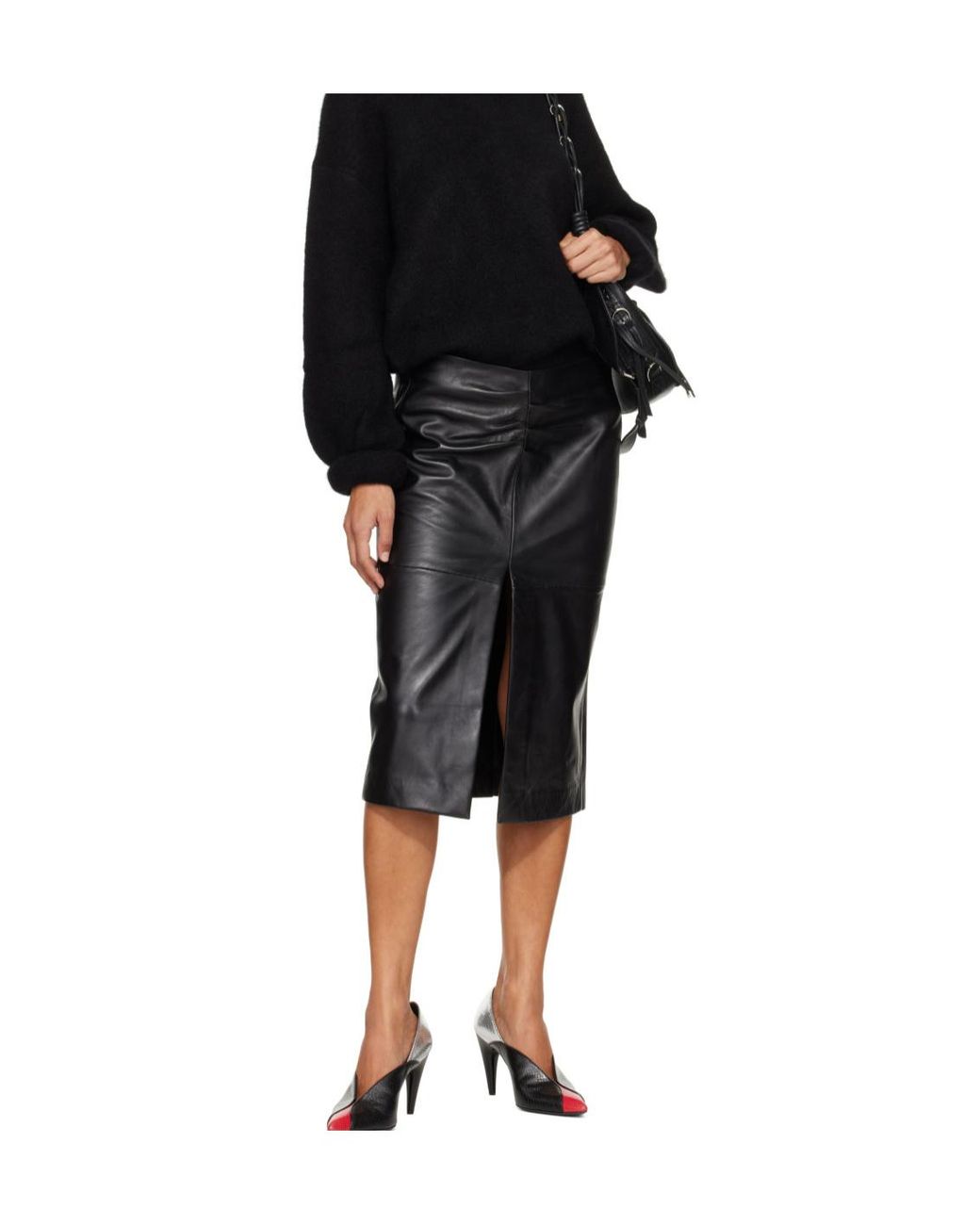 Isabel Marant Black Tuline Leather Midi Skirt