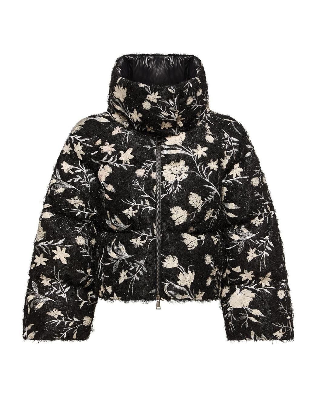 Moncler Black Perroquet Floral Sequin Short Down Jacket