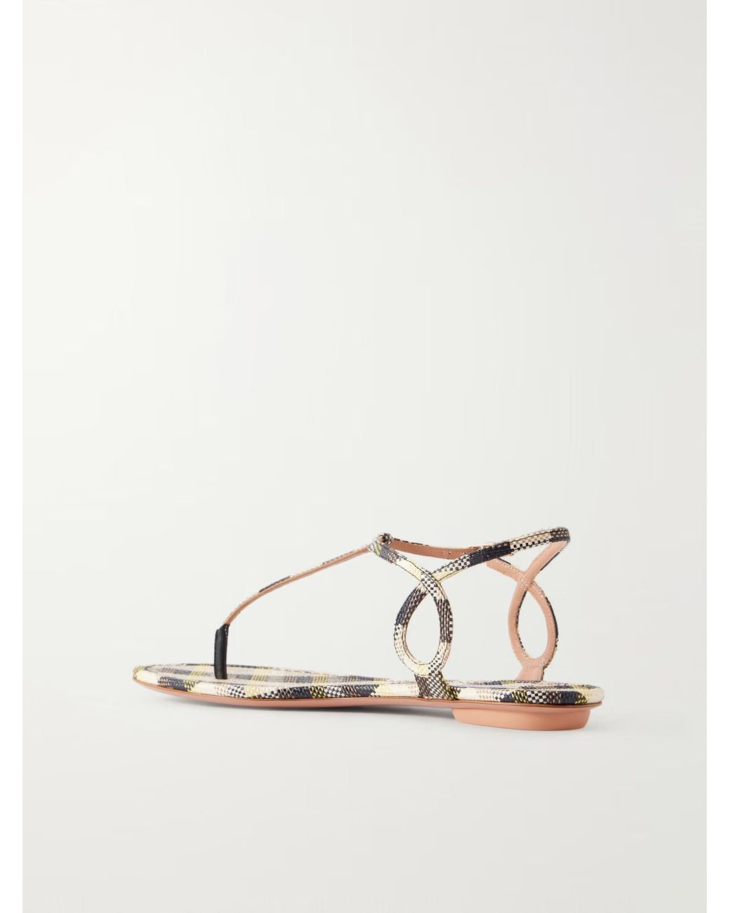 Aquazzura Multicolor Checked Raffia Sandals