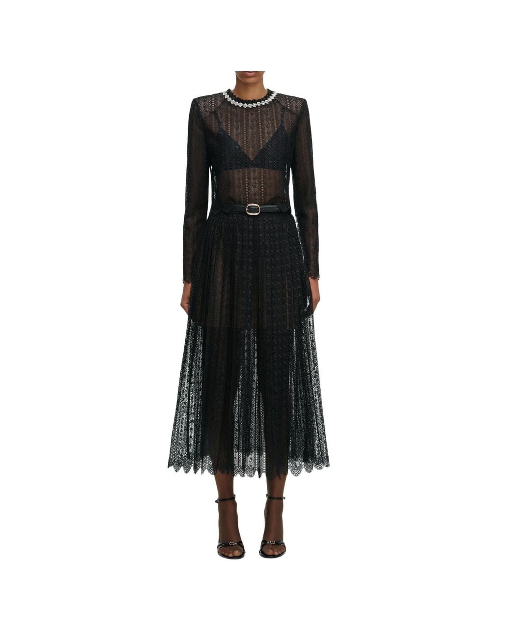 Self-Portrait Black Organza Lace Midi Skirt