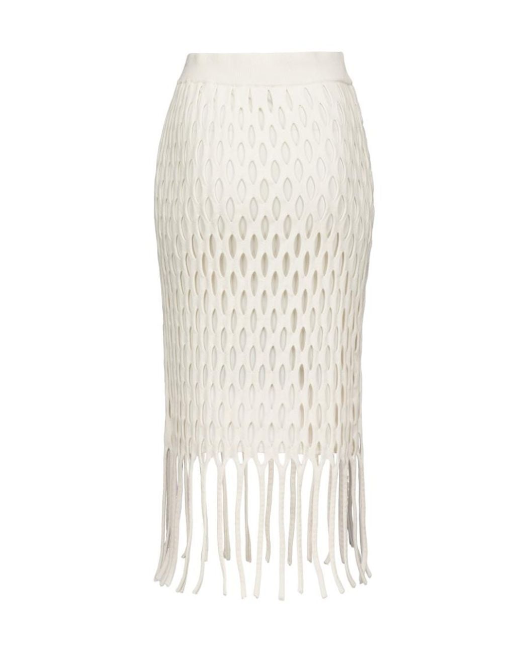 Pinko White Macramé Fringed Skirt