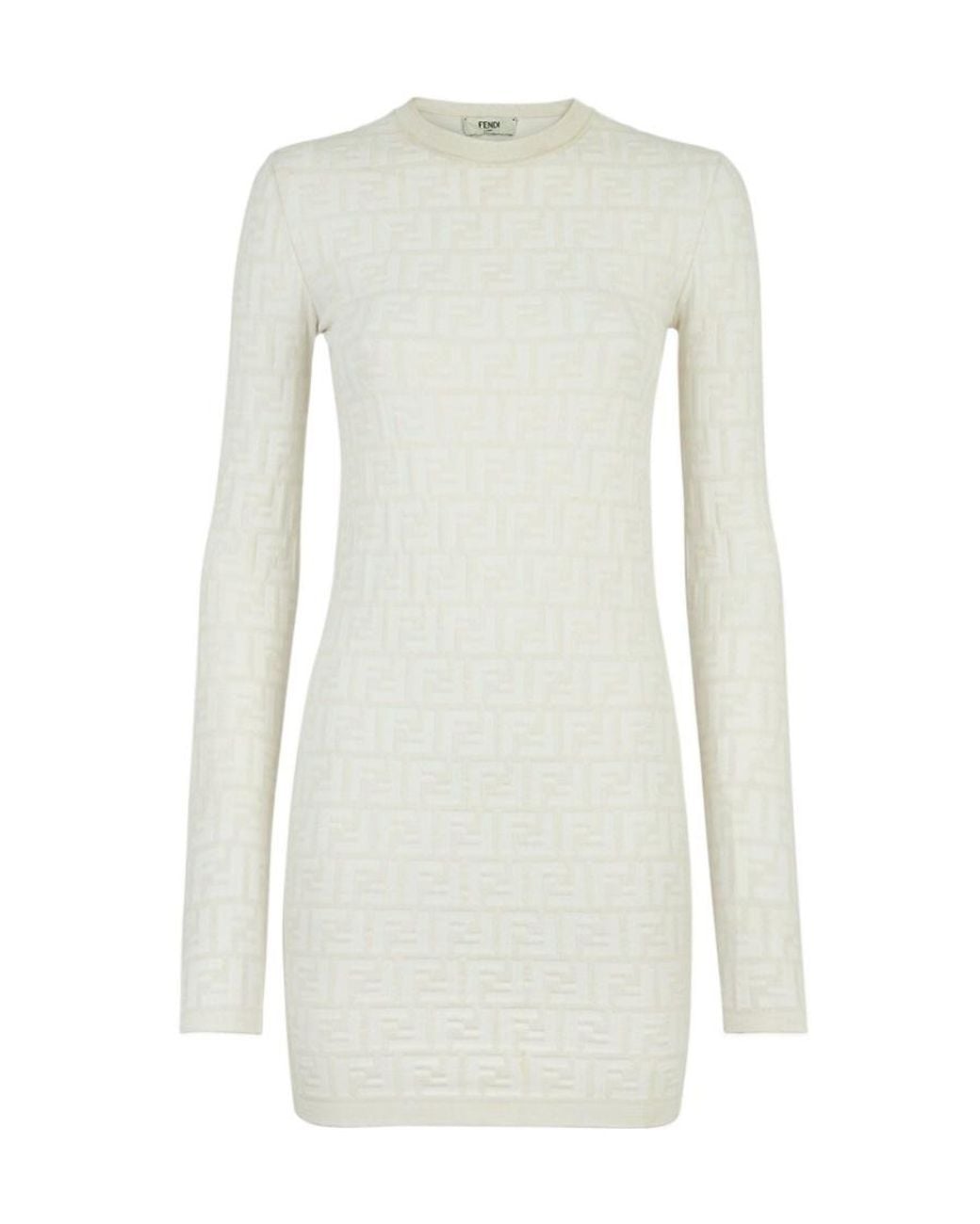 Fendi White All-Over Ff Embossed Crewneck Mini Dress