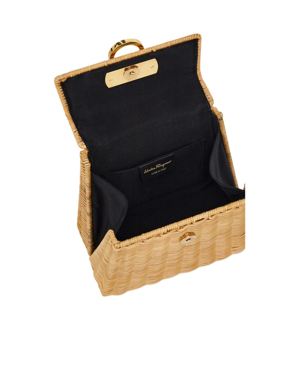 Ferragamo Natural Ferragamo Top Handle Small Woven Tote Bag