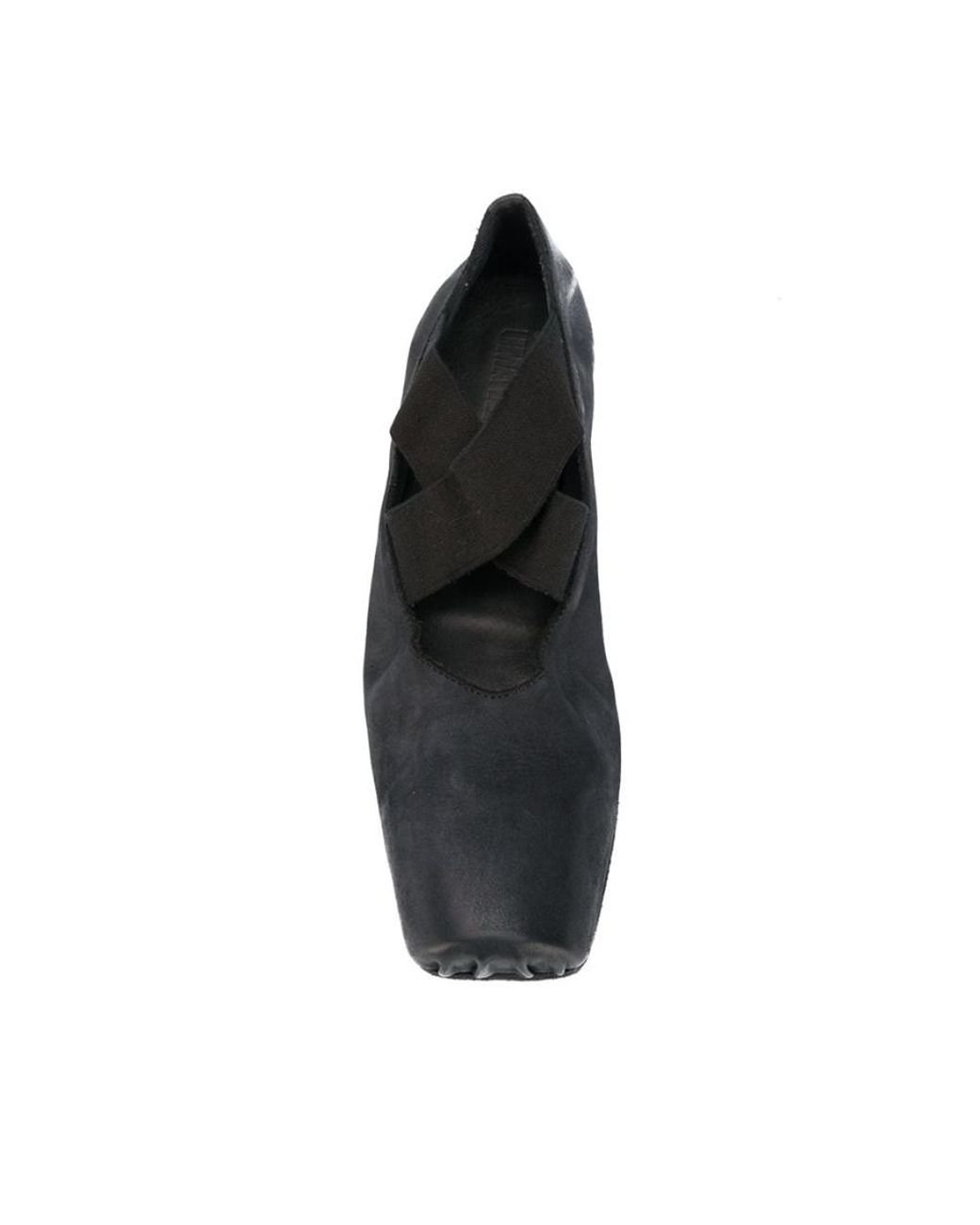 Uma Wang Black Square-Toe 23Mm Leather Ballerina Shoes