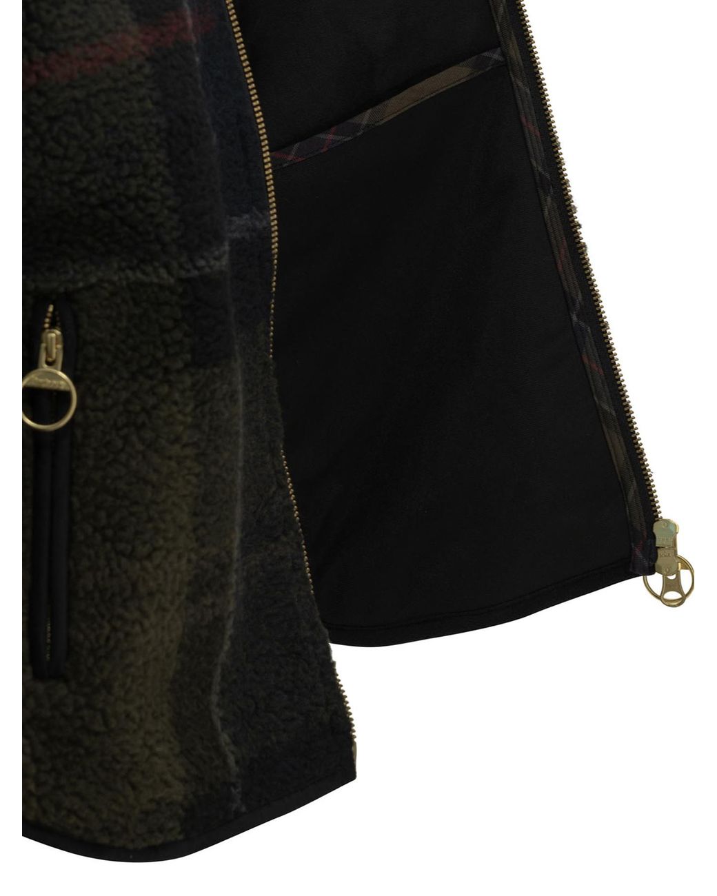 Barbour Black Plaid Fleece Bomber Jacket
