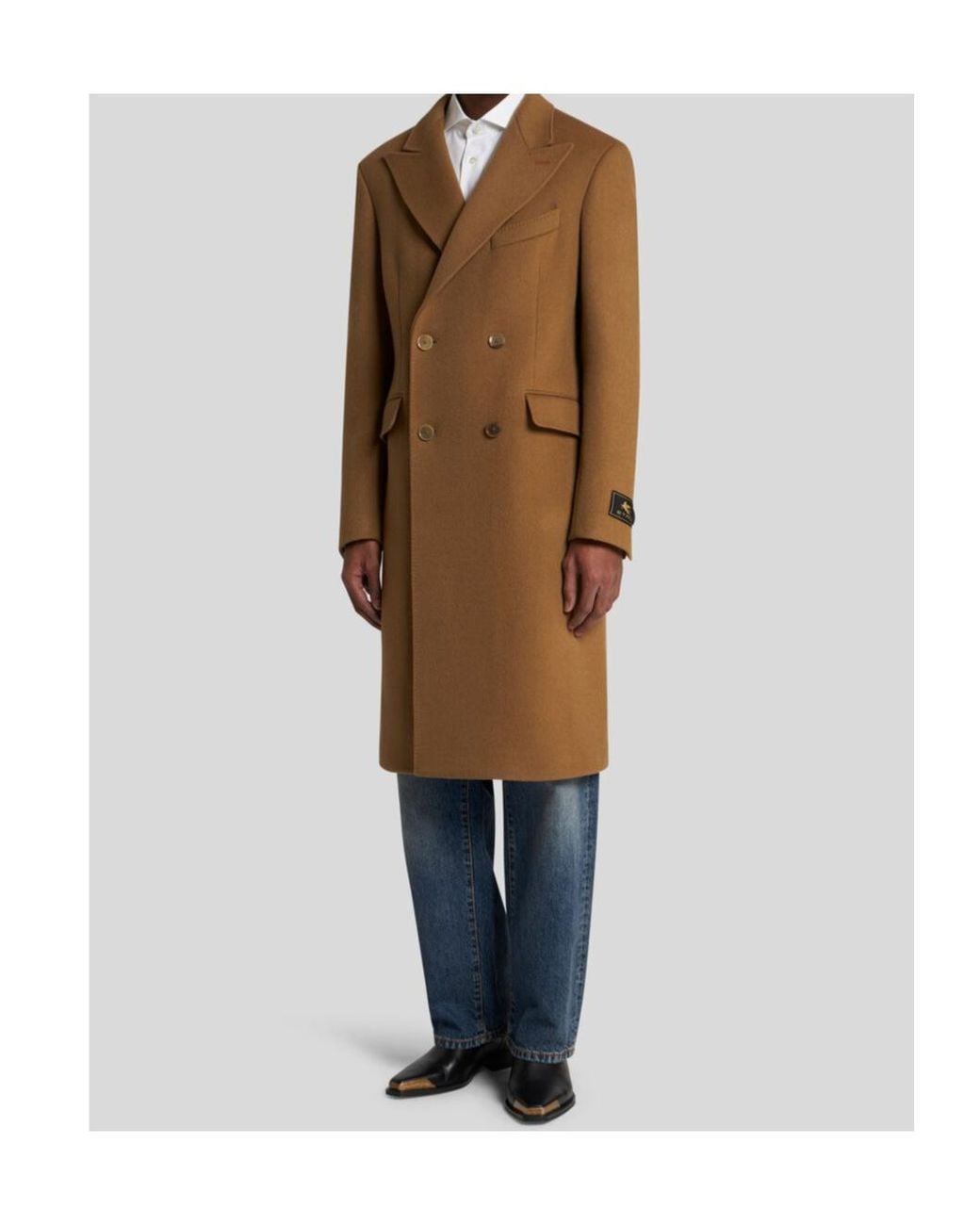 Etro Brown Double-Breasted Cashmere Coat for men