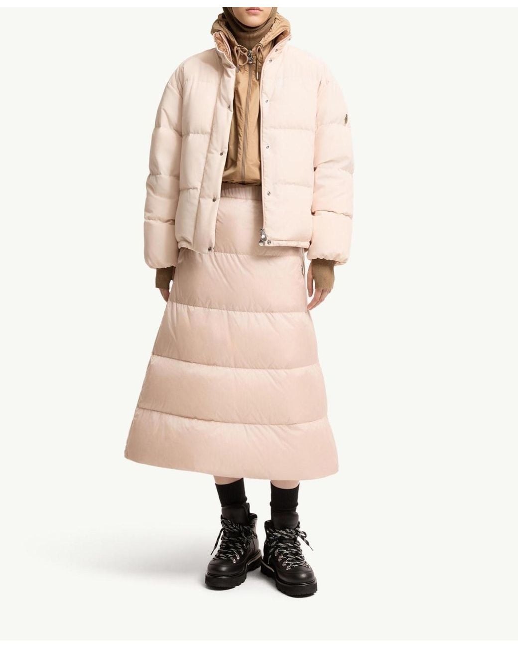 Moncler Natural Reversible Wool Twill Padded Midi Skirt