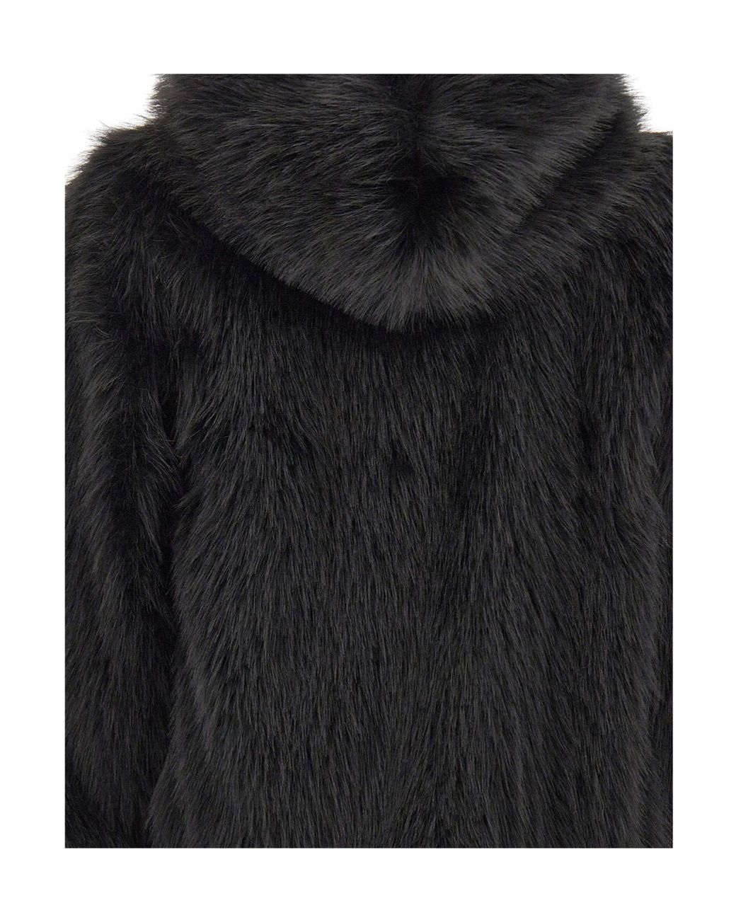 Kaos Black Cropped Faux Fur Hooded Jacket