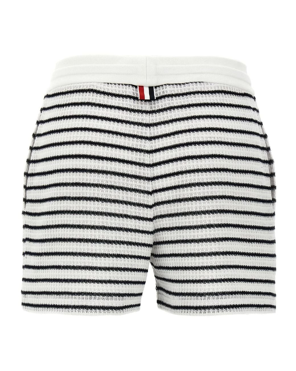 Thom Browne Blue Logo Patch Striped Drawstring Shorts